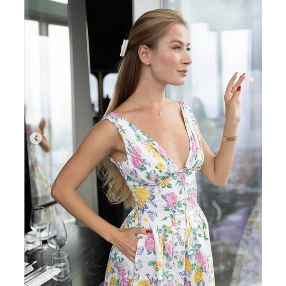 NEW House of CB Emmelina White Vintage Rose Print Dress XS - Picture 9 of 17